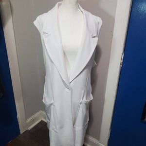 Ashley Stewart Long Belted Sleeveless White Vest (Size: 22/24)